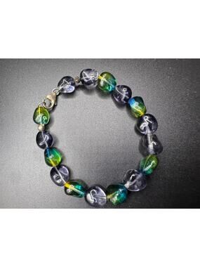 Vtg Venetian Glass Bead Bracelet Purple Green Sterling Silver 925 6.75"
